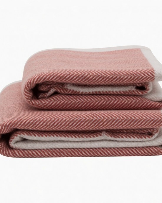 Imabari Towel Set 2pcs Herringbone Pattern Face & Hand Towels Red Logo