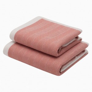 Imabari Towel Set 2pcs Herringbone Pattern Face & Hand Towels Red Logo
