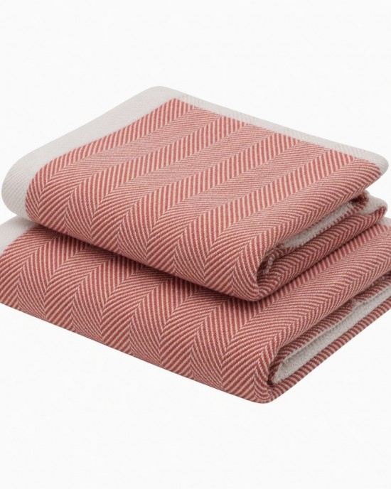 Imabari Towel Set 2pcs Herringbone Pattern Face & Hand Towels Red Logo