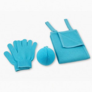 1 Set 3Pcs Shower Gloves Bath Ball Back Rub Towel 3-Piece Shower Kit (Cyan)