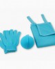 1 Set 3Pcs Shower Gloves Bath Ball Back Rub Towel 3-Piece Shower Kit (Cyan)