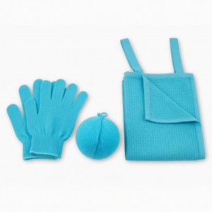 1 Set 3Pcs Shower Gloves Bath Ball Back Rub Towel 3-Piece Shower Kit (Cyan)