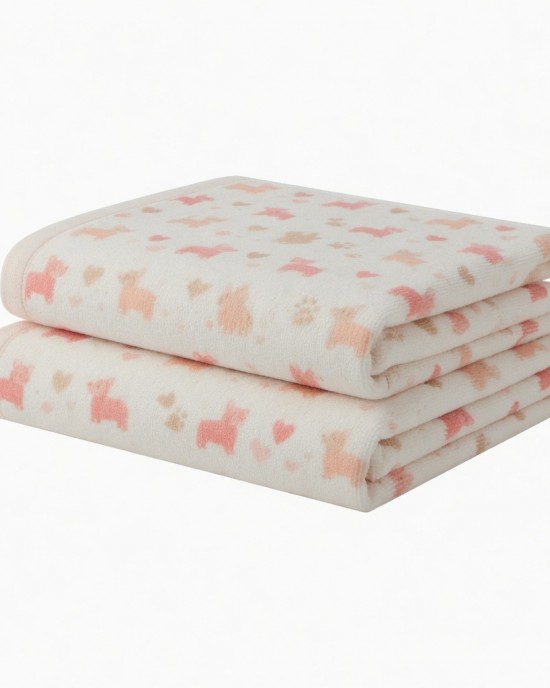 Kassafina PUPPY LOVE Dogs Hearts Set Of 2, Bath & Hand Towel, Corgi, Terrier
