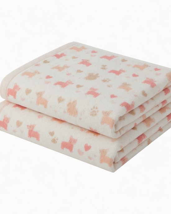 Kassafina PUPPY LOVE Dogs Hearts Set Of 2, Bath & Hand Towel, Corgi, Terrier