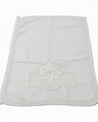 VTG 90s White Embroidered Hankie Finger Towel Handmade Christmas 17x11” Doily