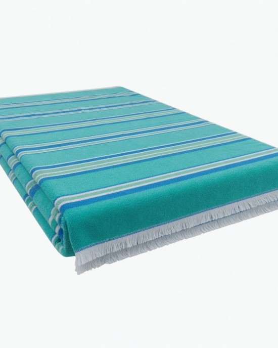 Large Beach Towel Blue Green Striped Cotton 85x150cm Holiday Pool Bath M&S