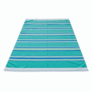 Large Beach Towel Blue Green Striped Cotton 85x150cm Holiday Pool Bath M&S