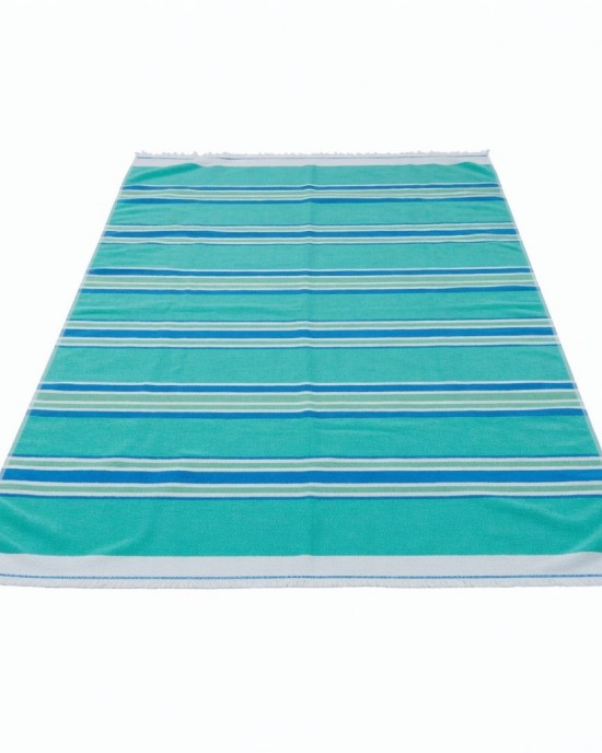 Large Beach Towel Blue Green Striped Cotton 85x150cm Holiday Pool Bath M&S