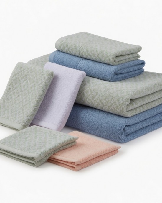 Oxford 6Piece 100% Cotton Towel Set – Yarn Dyed Jacquard & Solid – Includes 2