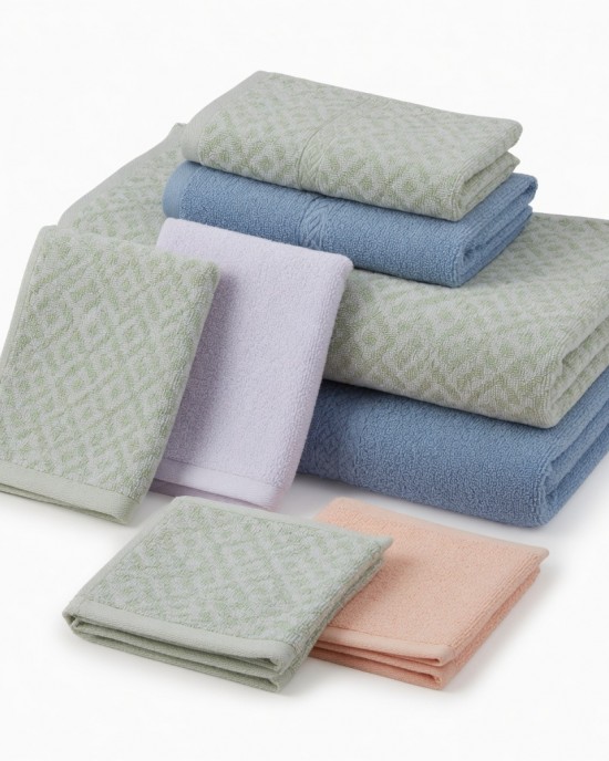 Oxford 6Piece 100% Cotton Towel Set – Yarn Dyed Jacquard & Solid – Includes 2